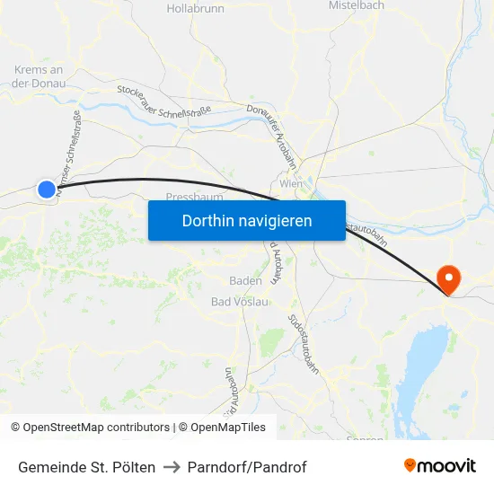 Gemeinde St. Pölten to Parndorf/Pandrof map