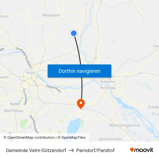 Gemeinde Velm-Götzendorf to Parndorf/Pandrof map