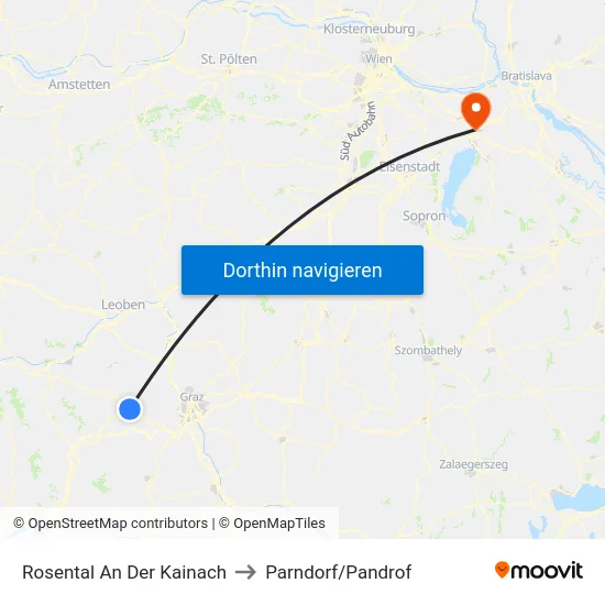 Rosental An Der Kainach to Parndorf/Pandrof map