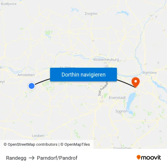 Randegg to Parndorf/Pandrof map