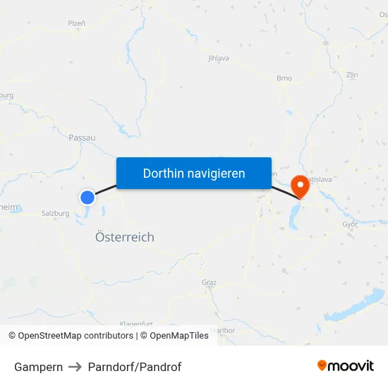 Gampern to Parndorf/Pandrof map