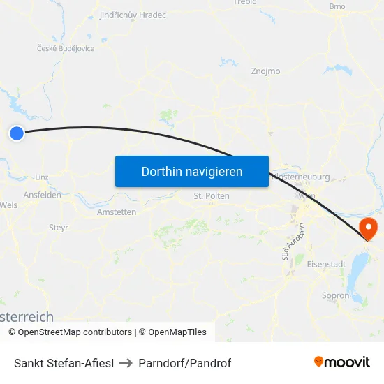 Sankt Stefan-Afiesl to Parndorf/Pandrof map