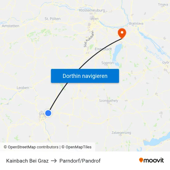 Kainbach Bei Graz to Parndorf/Pandrof map