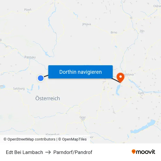 Edt Bei Lambach to Parndorf/Pandrof map