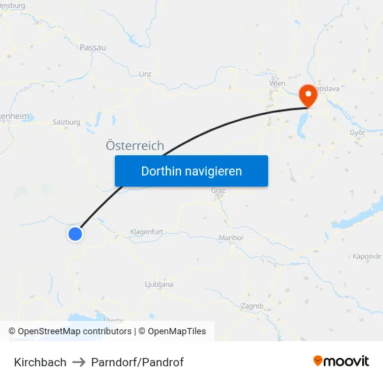 Kirchbach to Parndorf/Pandrof map