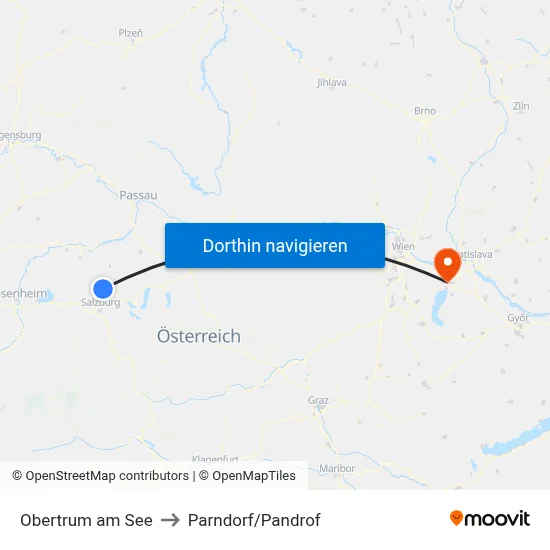 Obertrum am See to Parndorf/Pandrof map