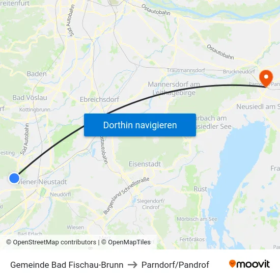 Gemeinde Bad Fischau-Brunn to Parndorf/Pandrof map