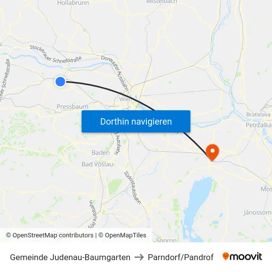 Gemeinde Judenau-Baumgarten to Parndorf/Pandrof map