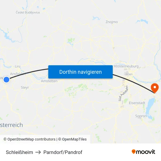 Schleißheim to Parndorf/Pandrof map