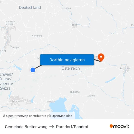Gemeinde Breitenwang to Parndorf/Pandrof map