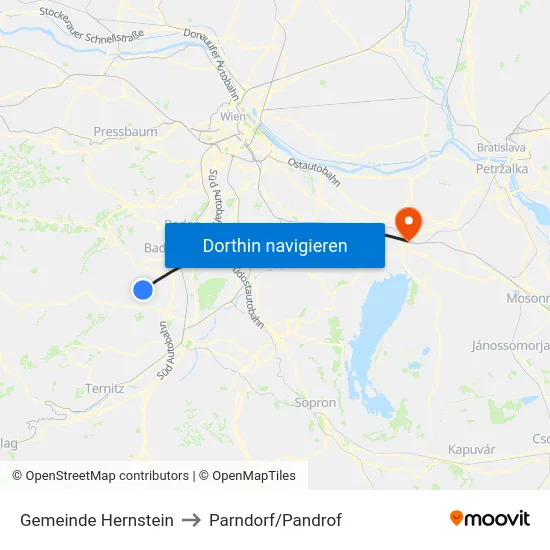Gemeinde Hernstein to Parndorf/Pandrof map