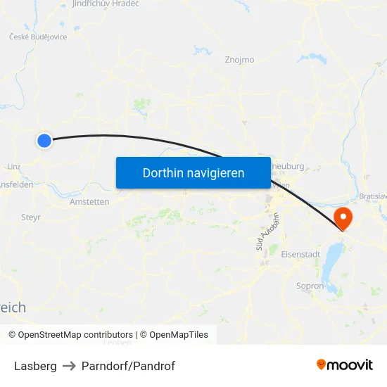 Lasberg to Parndorf/Pandrof map