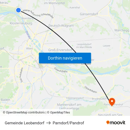 Gemeinde Leobendorf to Parndorf/Pandrof map