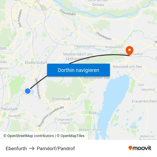 Ebenfurth to Parndorf/Pandrof map