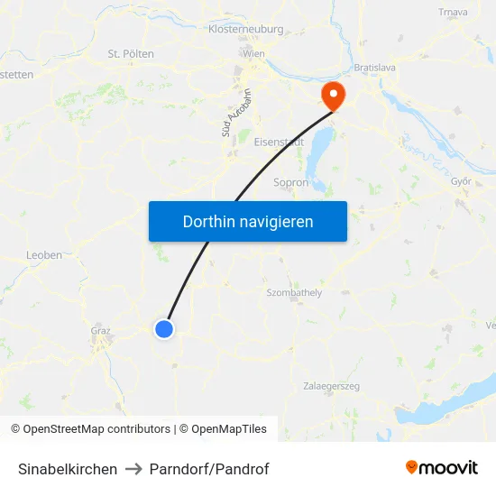 Sinabelkirchen to Parndorf/Pandrof map