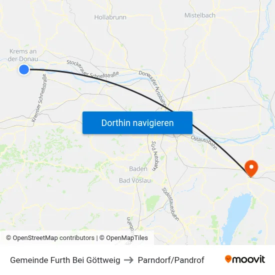 Gemeinde Furth Bei Göttweig to Parndorf/Pandrof map