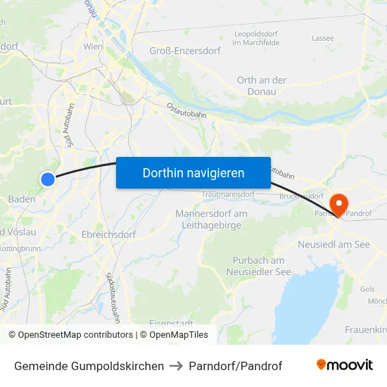 Gemeinde Gumpoldskirchen to Parndorf/Pandrof map
