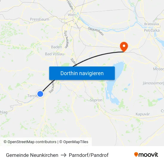 Gemeinde Neunkirchen to Parndorf/Pandrof map