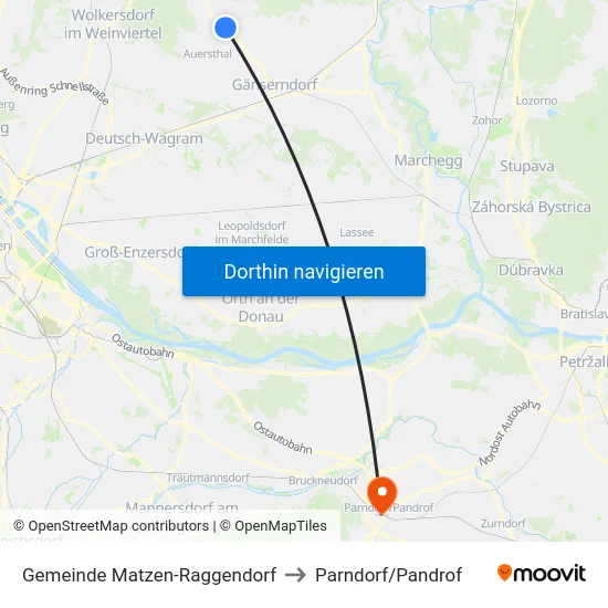 Gemeinde Matzen-Raggendorf to Parndorf/Pandrof map