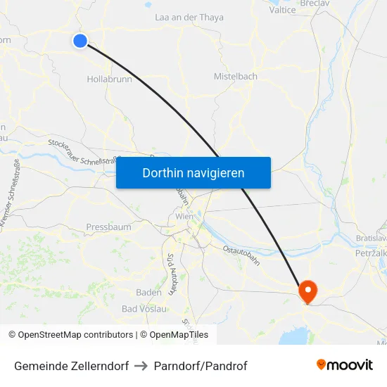 Gemeinde Zellerndorf to Parndorf/Pandrof map