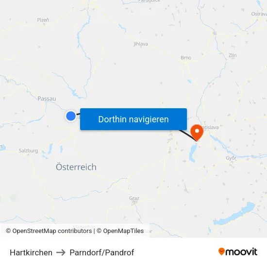 Hartkirchen to Parndorf/Pandrof map