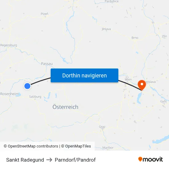 Sankt Radegund to Parndorf/Pandrof map