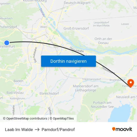 Laab Im Walde to Parndorf/Pandrof map