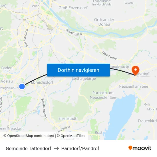 Gemeinde Tattendorf to Parndorf/Pandrof map