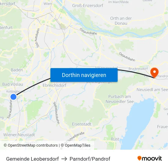 Gemeinde Leobersdorf to Parndorf/Pandrof map
