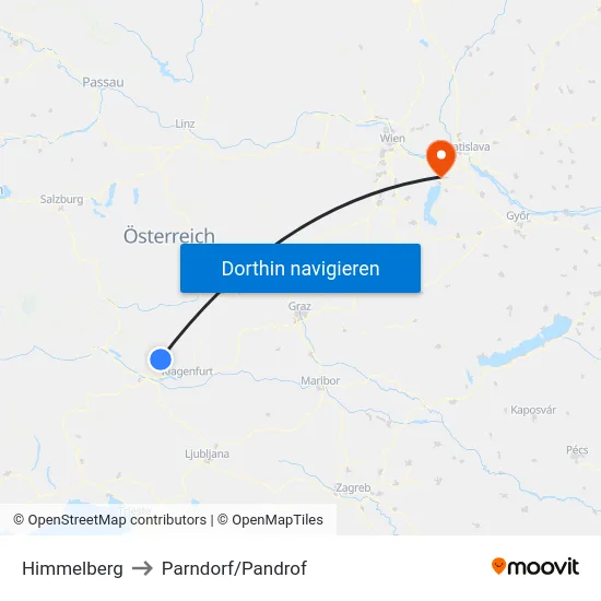 Himmelberg to Parndorf/Pandrof map