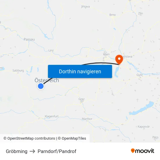 Gröbming to Parndorf/Pandrof map
