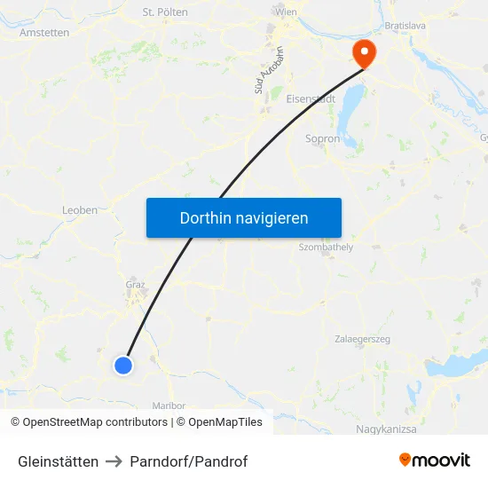 Gleinstätten to Parndorf/Pandrof map
