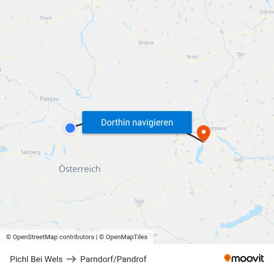 Pichl Bei Wels to Parndorf/Pandrof map