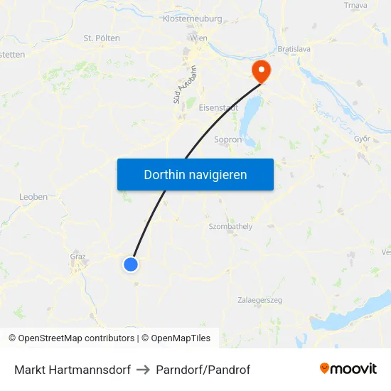 Markt Hartmannsdorf to Parndorf/Pandrof map