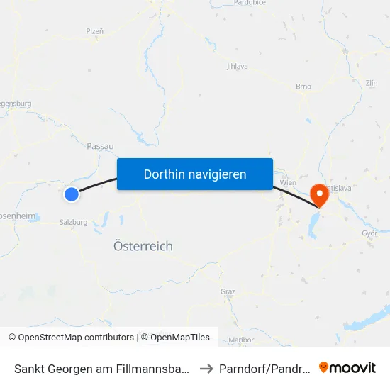 Sankt Georgen am Fillmannsbach to Parndorf/Pandrof map