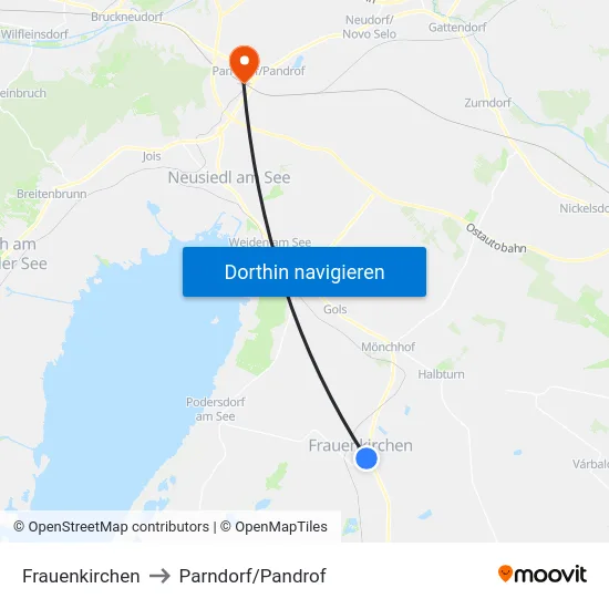 Frauenkirchen to Parndorf/Pandrof map