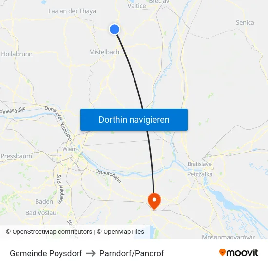 Gemeinde Poysdorf to Parndorf/Pandrof map