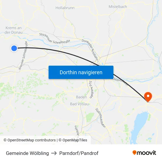 Gemeinde Wölbling to Parndorf/Pandrof map