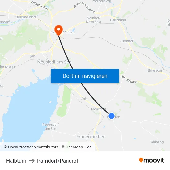 Halbturn to Parndorf/Pandrof map