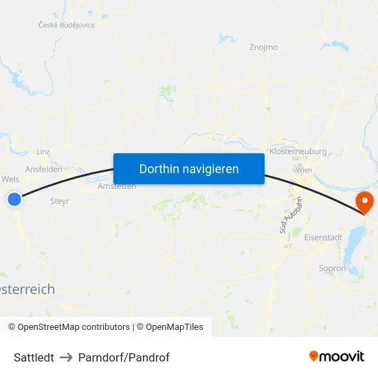 Sattledt to Parndorf/Pandrof map