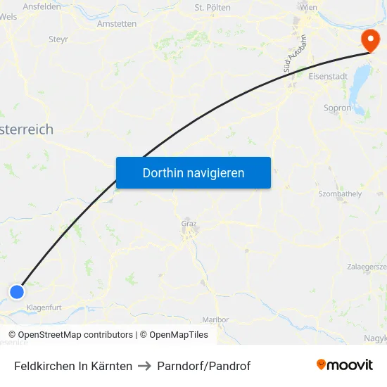 Feldkirchen In Kärnten to Parndorf/Pandrof map
