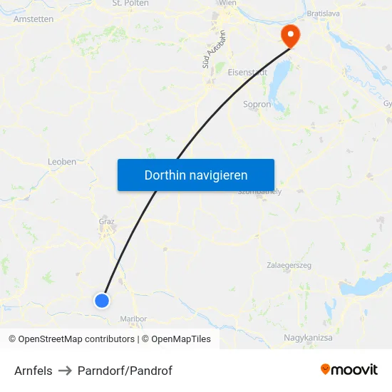 Arnfels to Parndorf/Pandrof map