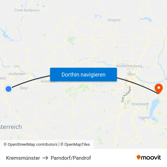 Kremsmünster to Parndorf/Pandrof map