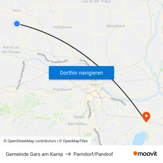 Gemeinde Gars am Kamp to Parndorf/Pandrof map