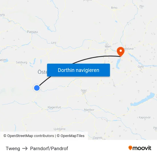 Tweng to Parndorf/Pandrof map