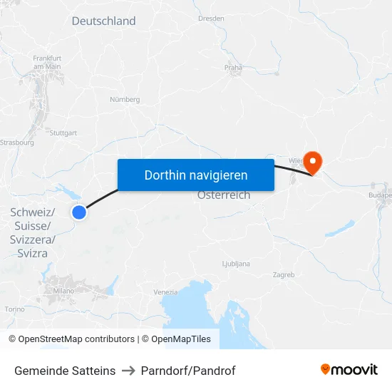 Gemeinde Satteins to Parndorf/Pandrof map