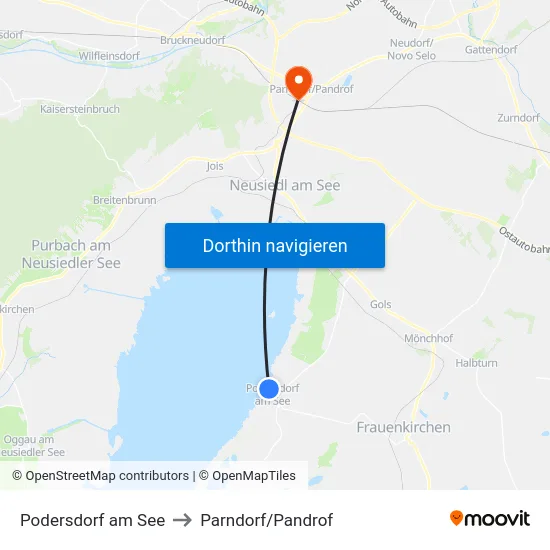 Podersdorf am See to Parndorf/Pandrof map