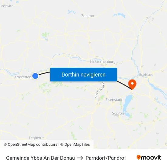 Gemeinde Ybbs An Der Donau to Parndorf/Pandrof map