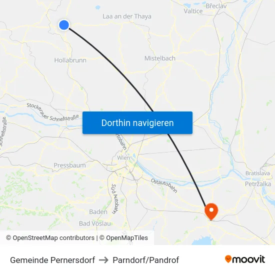 Gemeinde Pernersdorf to Parndorf/Pandrof map