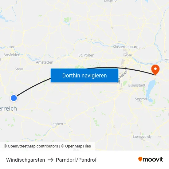 Windischgarsten to Parndorf/Pandrof map